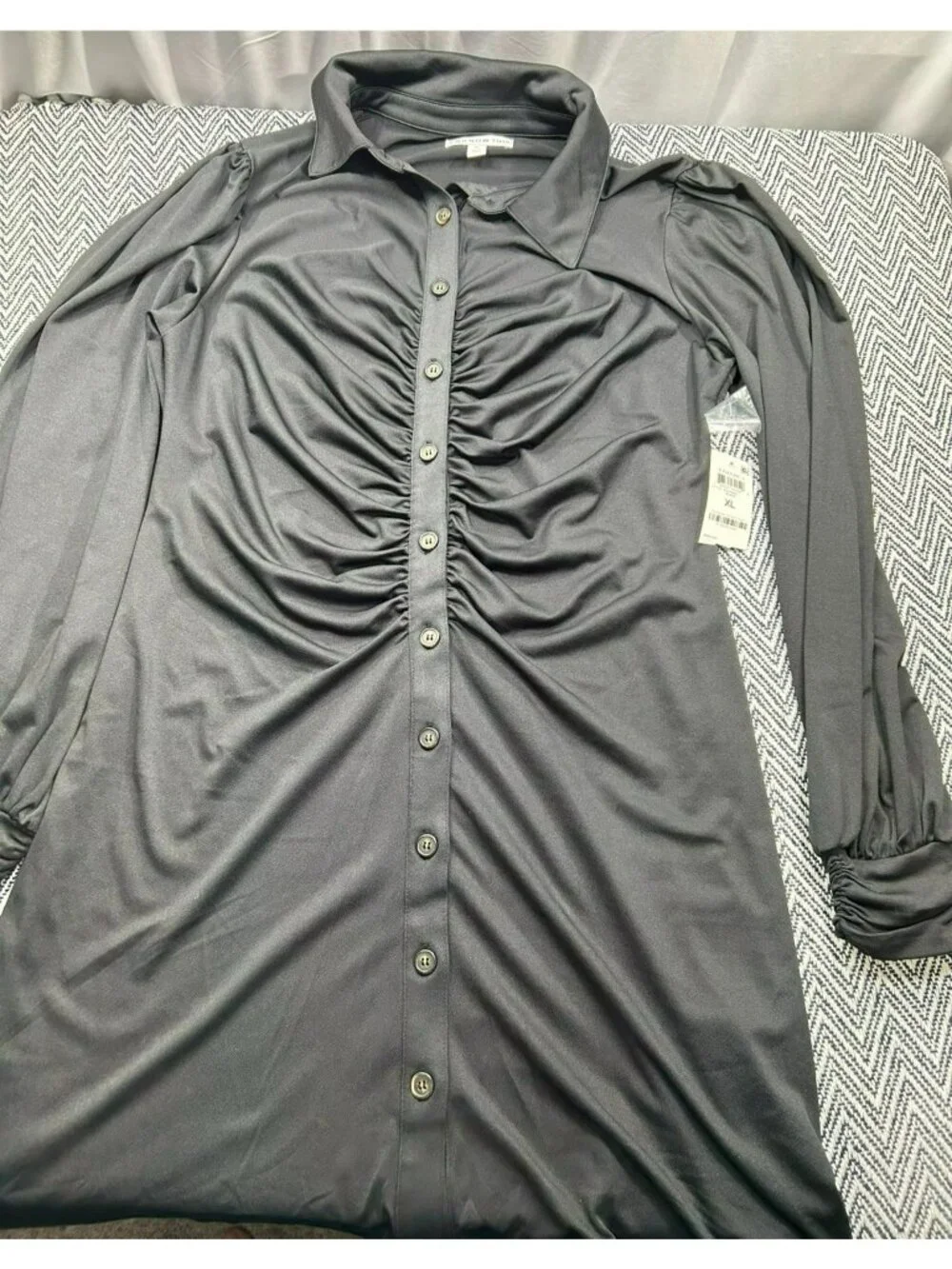 And Now This Black Button-Up Ruched Front Long Sleeve Shirt Dress XL - Picture 2 of 4